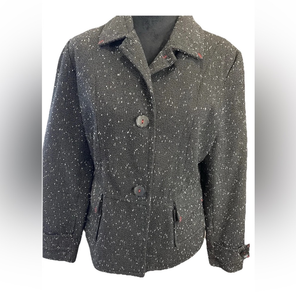 Coldwater creek black white tweed short ladies jacket size 8‎ red accents Y2K